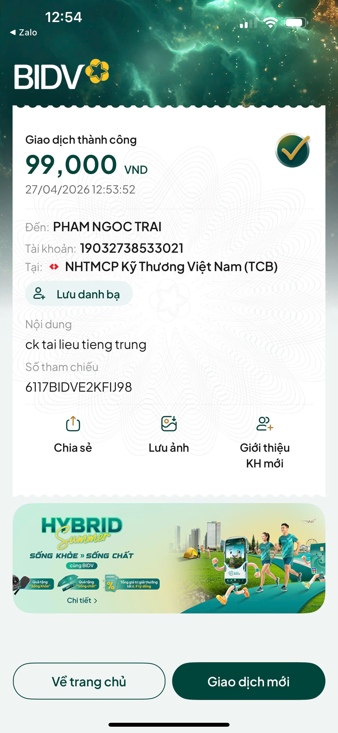 Giao dịch thành công